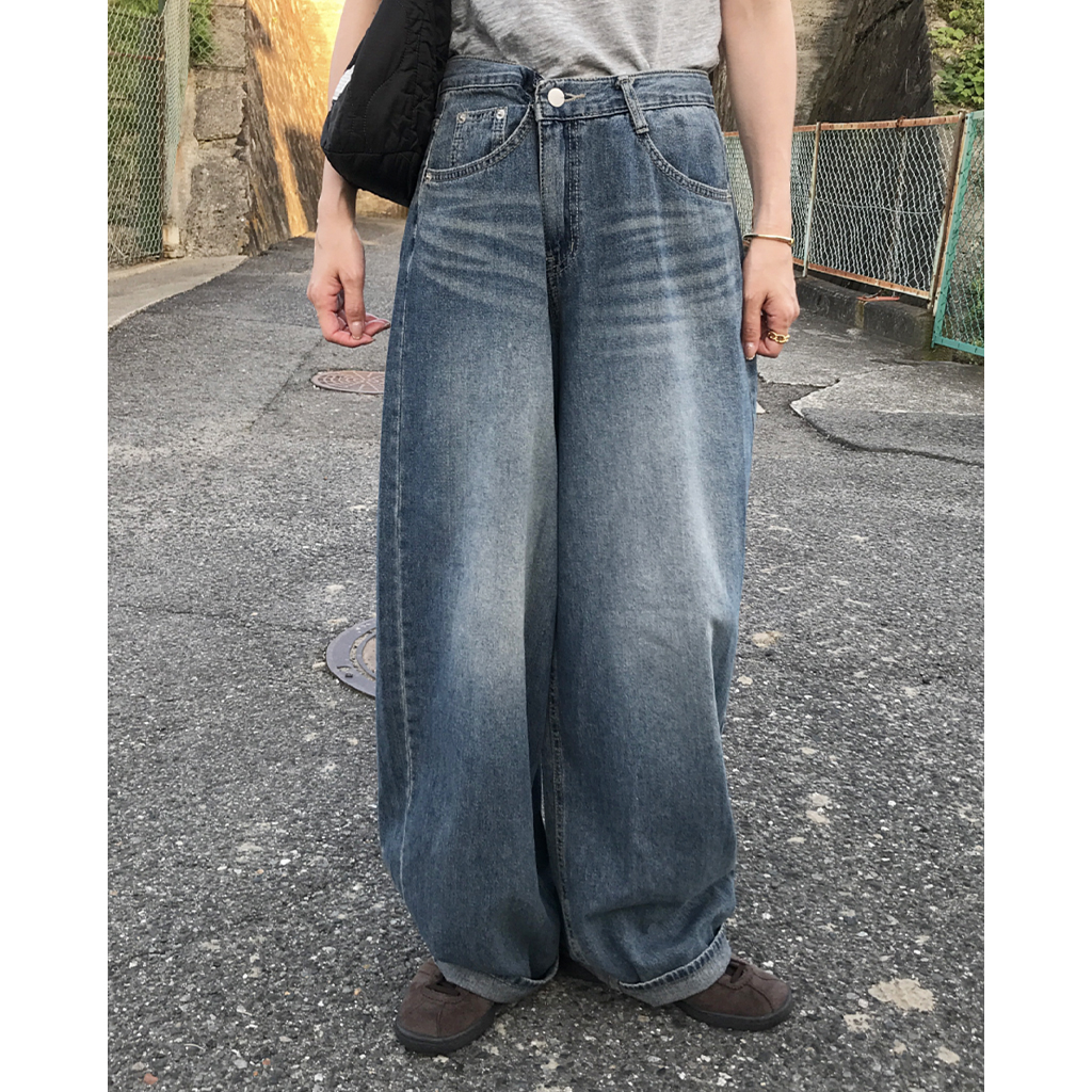 ユニセックス) サマービッグバルーンワイドデニムパンツ