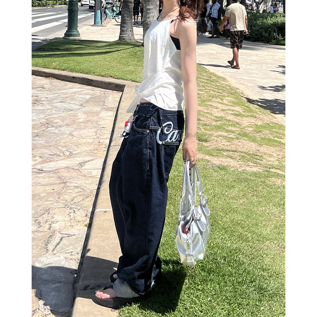 nugu bom バックエンブロイダリーデニムパンツ ユニセックス) バックエンブロイダリーデニムパンツ