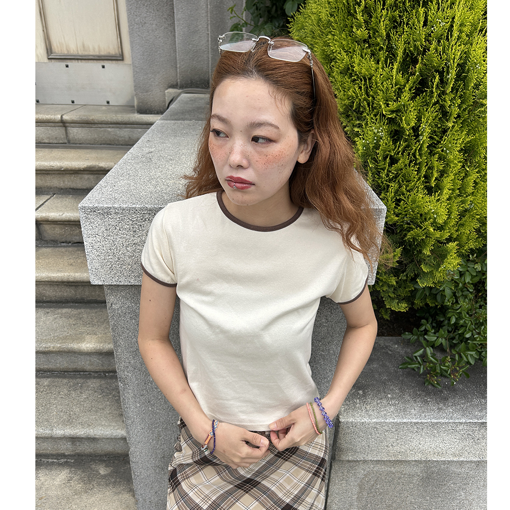 ルージュ Rouje Vネック リボン付き バイカラー 半袖 Tシャツ 肩あきリボンニット - Ank Rouge(アンクルージュ)のニット