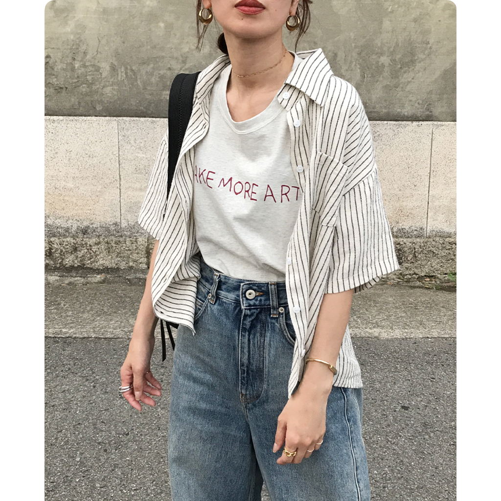 Cloth & Cross◆半袖ブラウス/--/リネン/WHT/ストライプ Cloth & Cross(クロスアンドクロス) / 半袖ブラウス/--/リネン