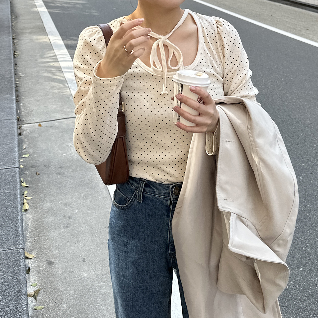 ドットパフスリムロングTシャツ