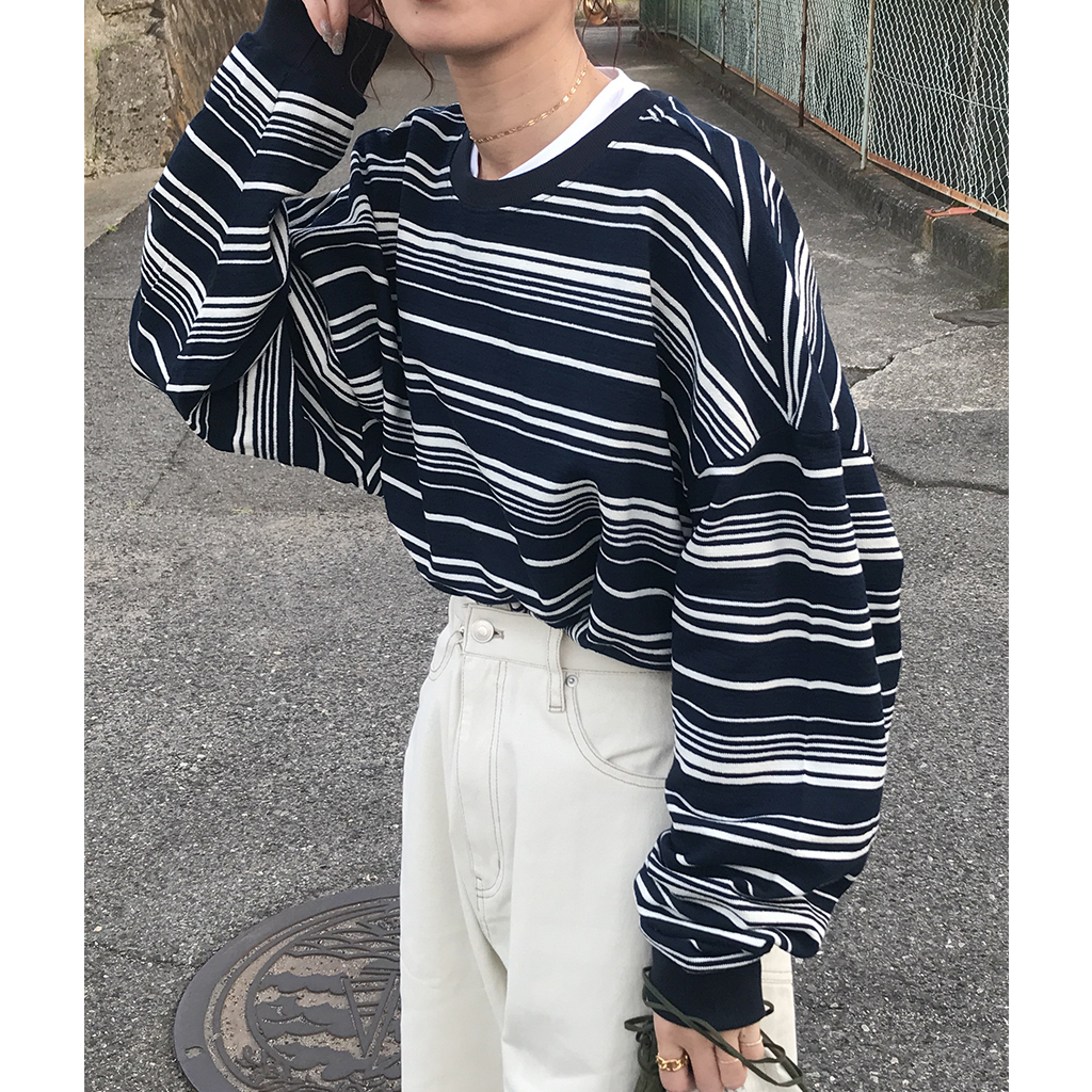 E'S ストライプ ボーダーロンT ユニセックス) マルチボーダーオーバーロンT | ファッション通販サイト