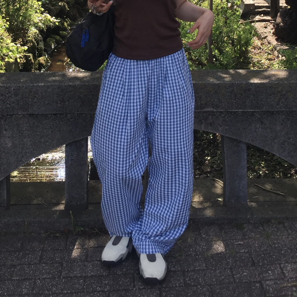 ギンガムチェックワイドシアサッカーパンツ | ファッション通販