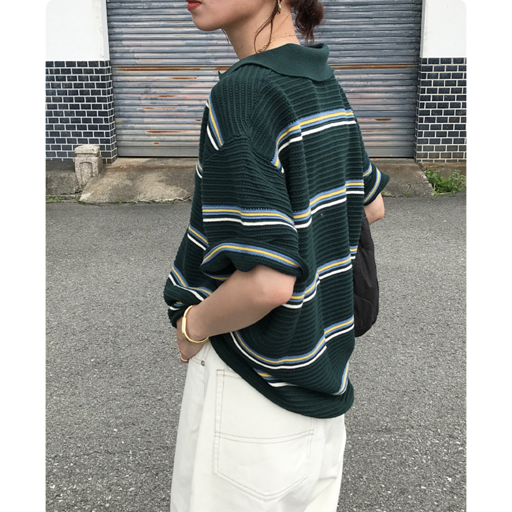 45rpm ニット セーター / 立体 花モチーフ ボーダー 配色 ビンテージ 45rpm ニット セーター / 立体 花モチーフ ボーダー 配色