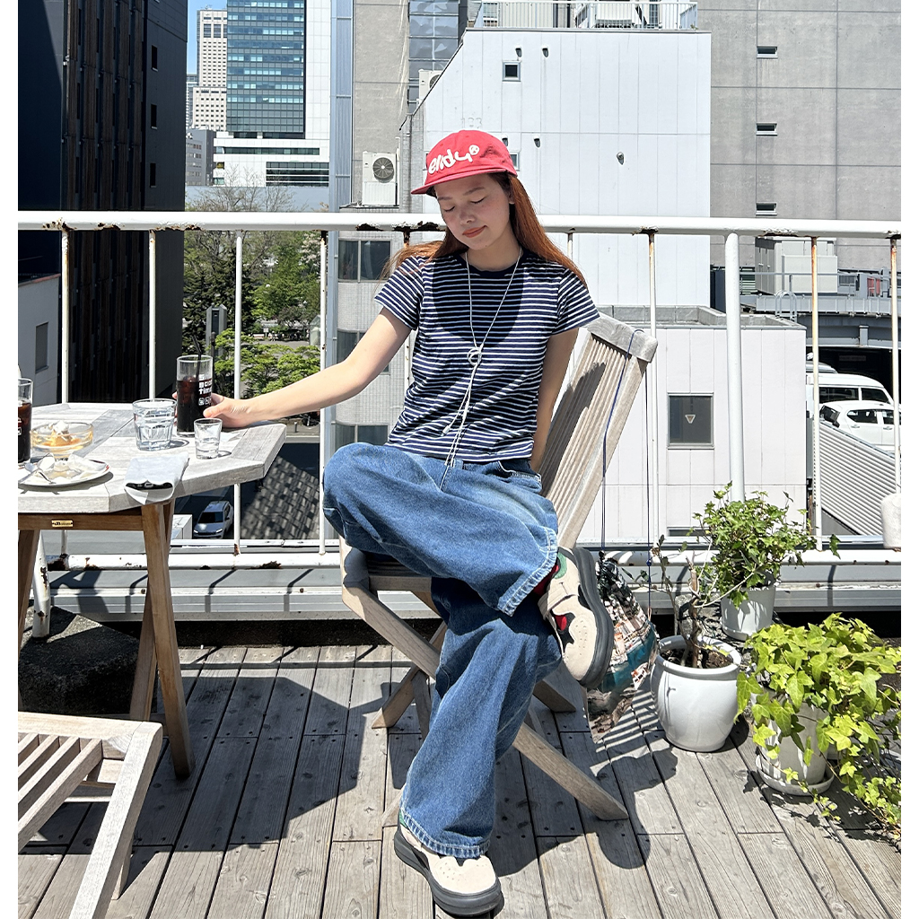 リンカブル ネオンボーダートップス半袖Tシャツ イエロー ネイビー リンカブル ネオンボーダートップス半袖Tシャツ イエロー