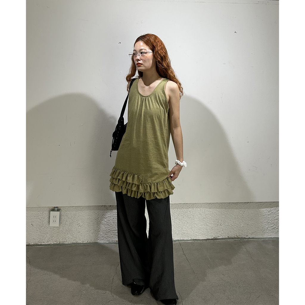 グレー フリル付き 半袖ミニワンピース フリルボーダーミニワンピース | ファッション通販サイト NUGU