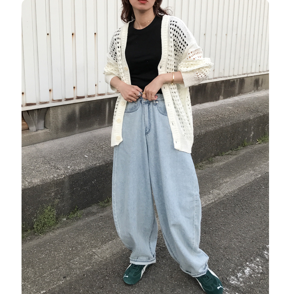 ユニセックス) バルーンワイドライトブルーデニムパンツ