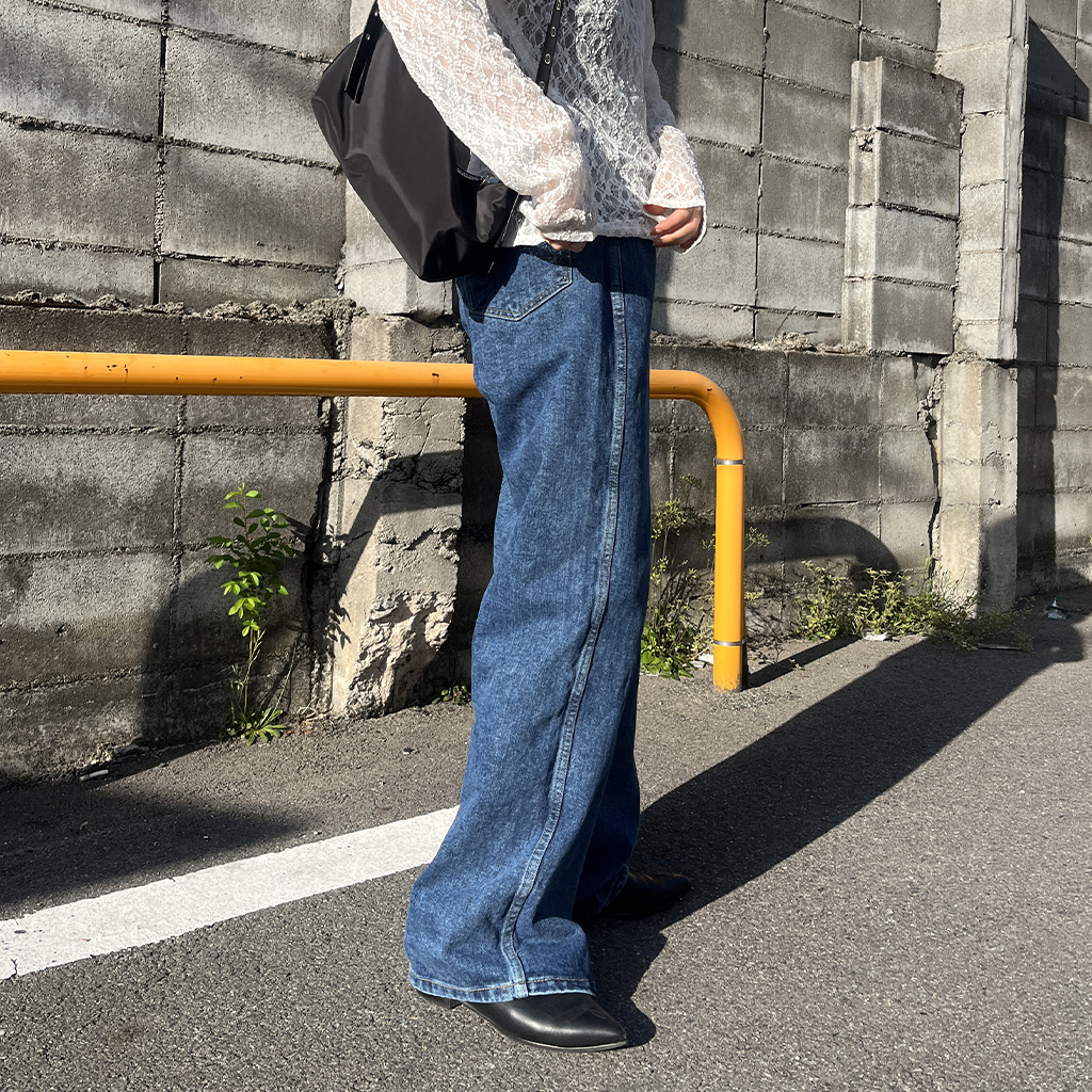 HGBB STUDIOのワイドデニムパンツ Sサイズ、グレー 岡部あゆみさんコラボ ]ワイドストレートデニム [M3953
