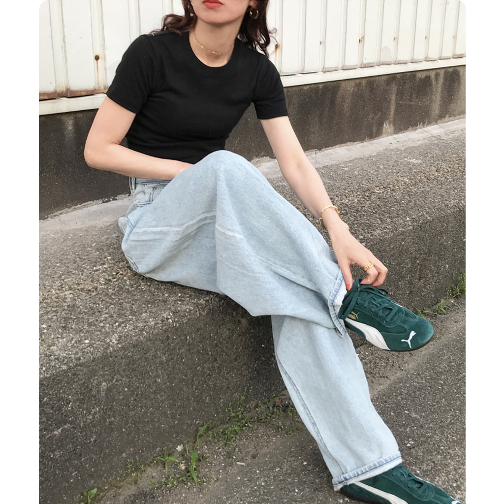ユニセックス) バルーンワイドライトブルーデニムパンツ