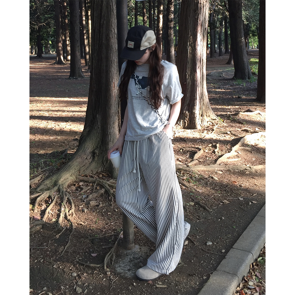 ストライプストリングワイドパンツ