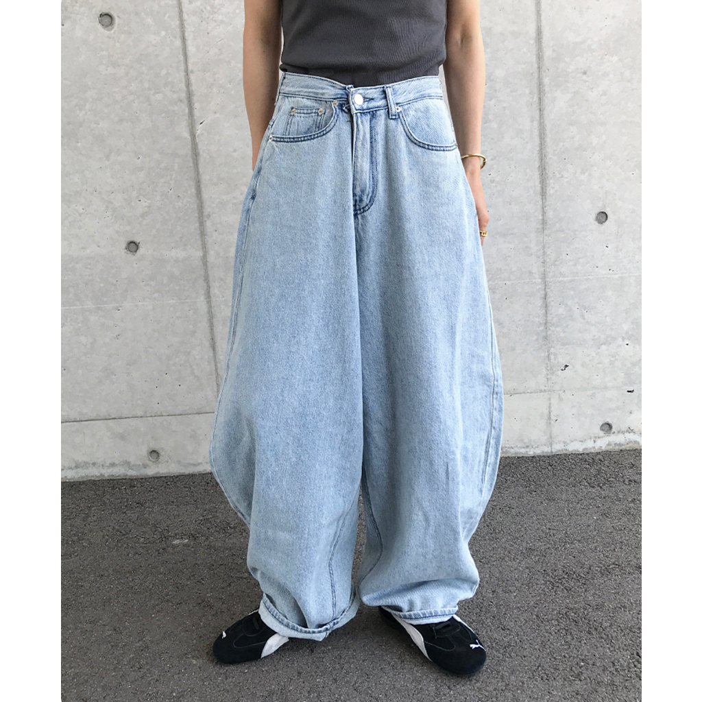 Papas ライトブルーデニムパンツ ユニセックス) バルーンワイドライトブルーデニムパンツ