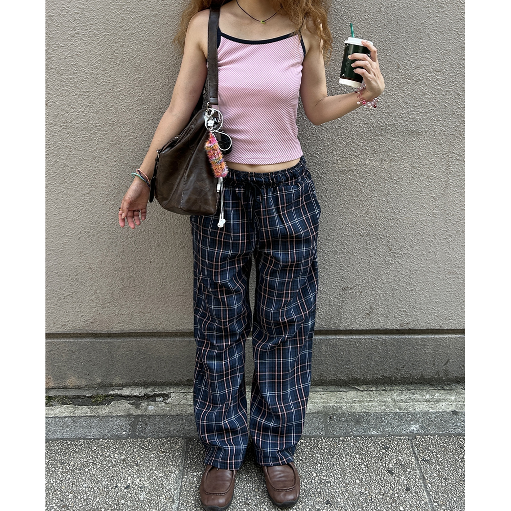 ルーズフィット チェック ロング パンツ ルーズフィットバンディングチェックパンツ | ファッション通販