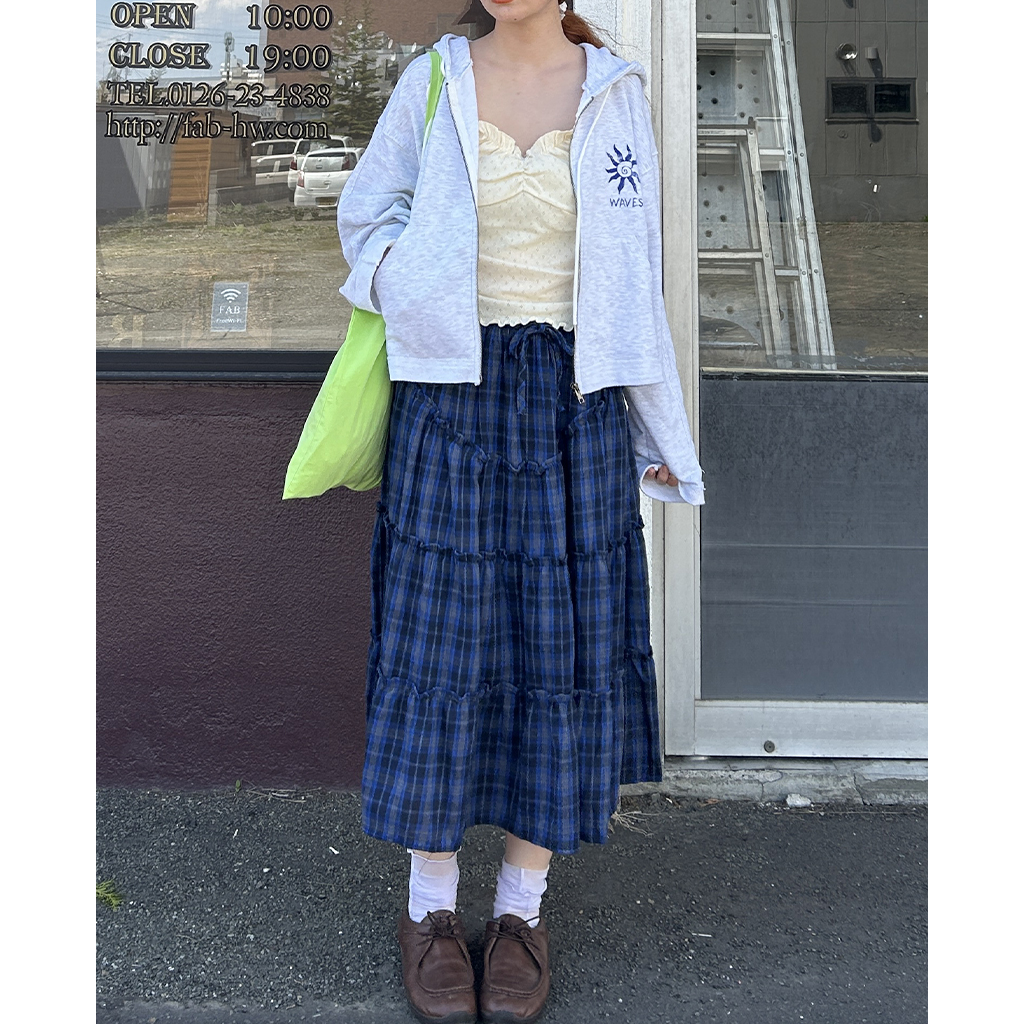 MHL, コットンウール チェックロングスカート MHL, コットンウール チェックロングスカート