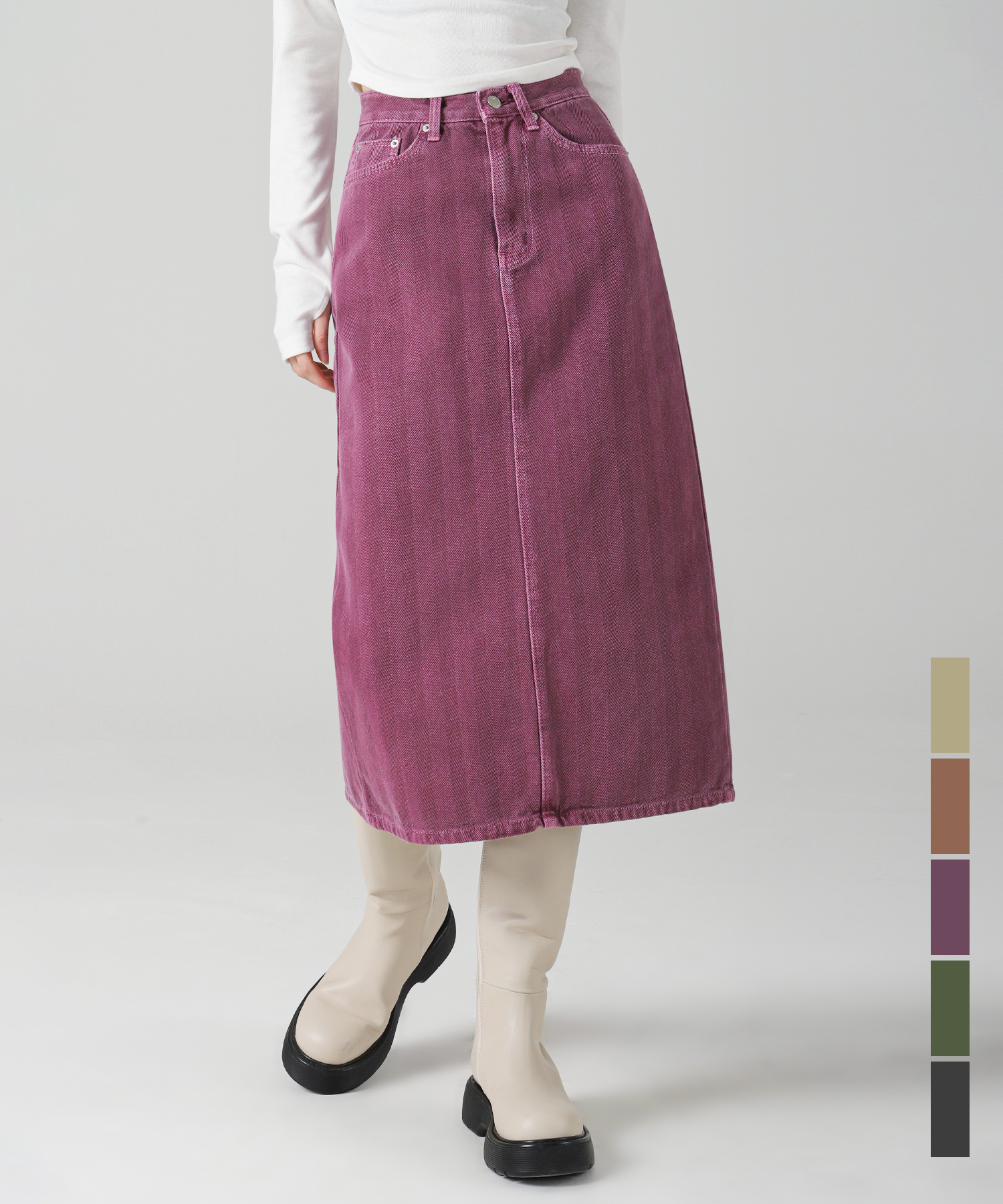 Herringbone H-line Long Skirt - 5COL