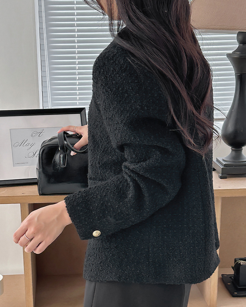 オケージョン】ウールブークレーツイードノーカラージャケット