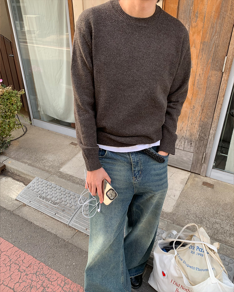 （ユニセックス）シンプルラウンドニット