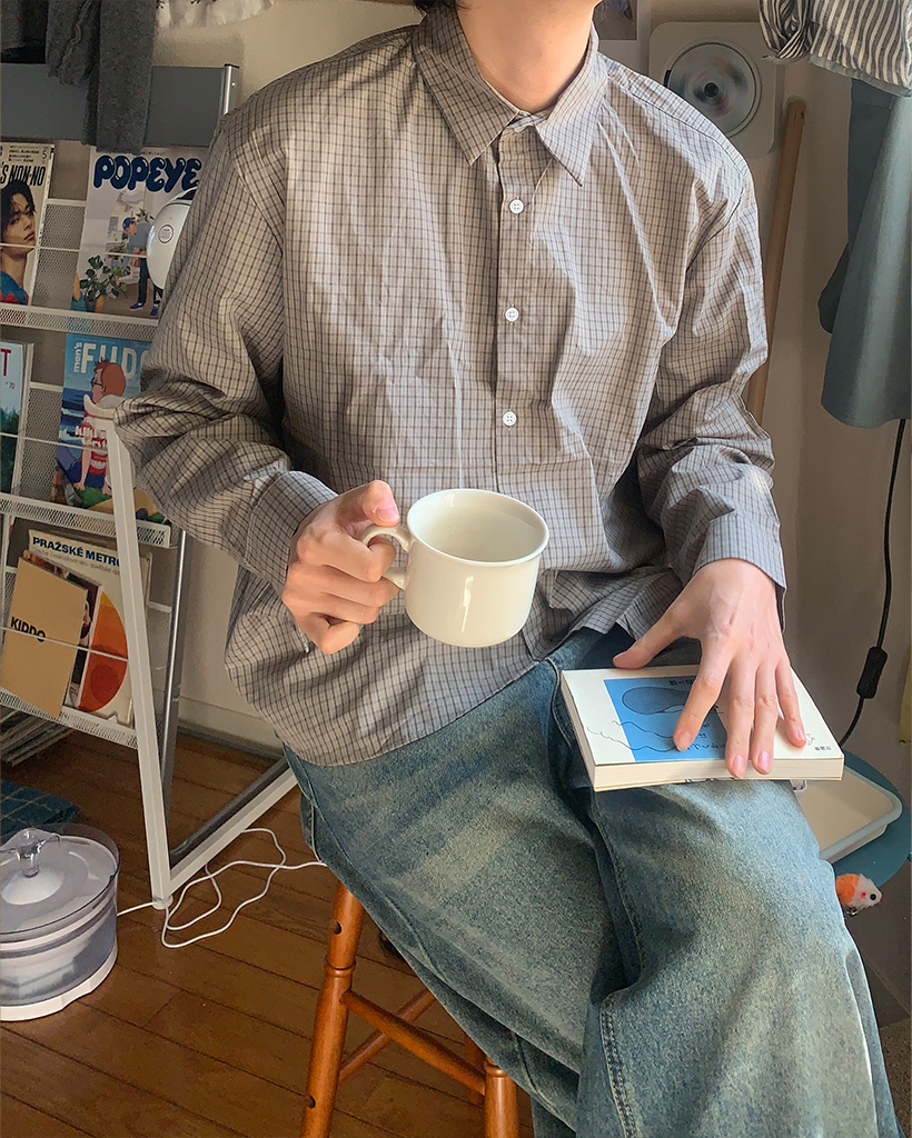 （ユニセックス）チェックパターン長袖シャツ