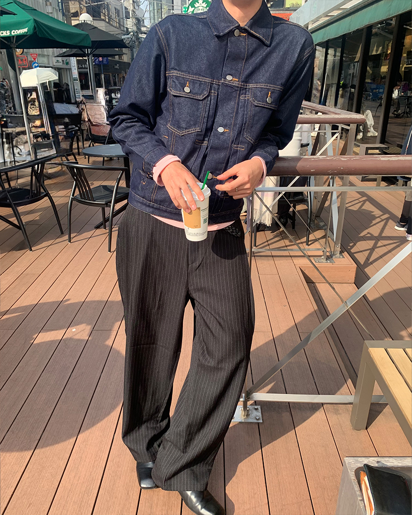 ストライプキーリングタック入りバンディングスラックス