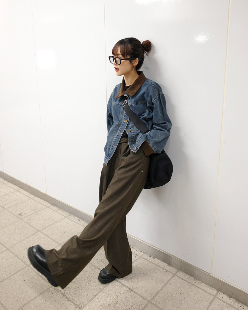 コーデュロイカラーネックデニムジャケット