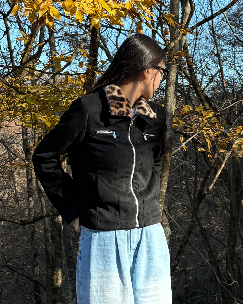 ファーカラースエードセミクロップジャケット