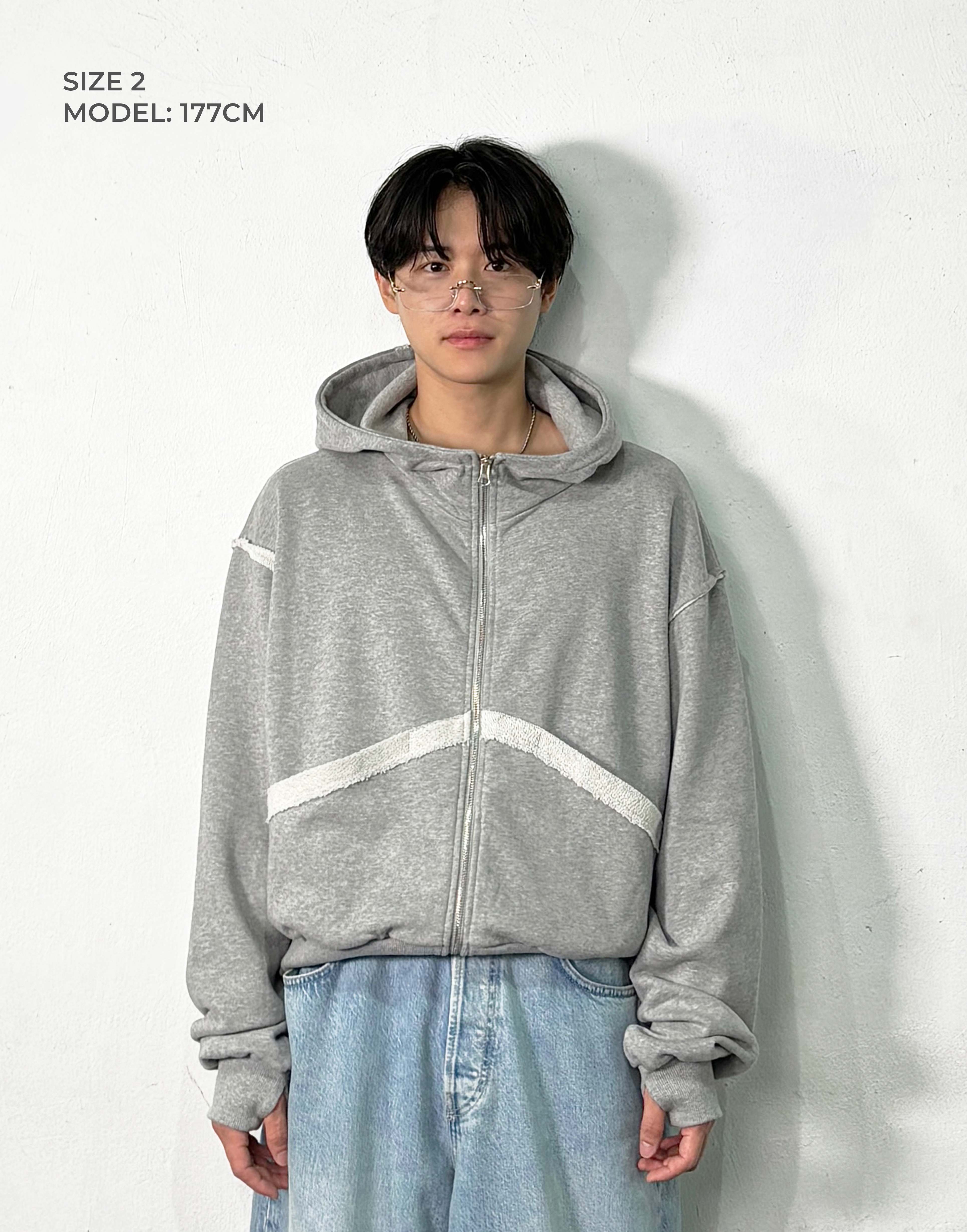 ORIGINAL) カットオフクロップド2wayジップパーカー