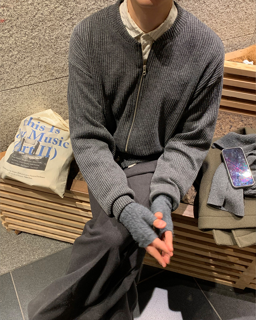 スタンドカラーリブカーディガン