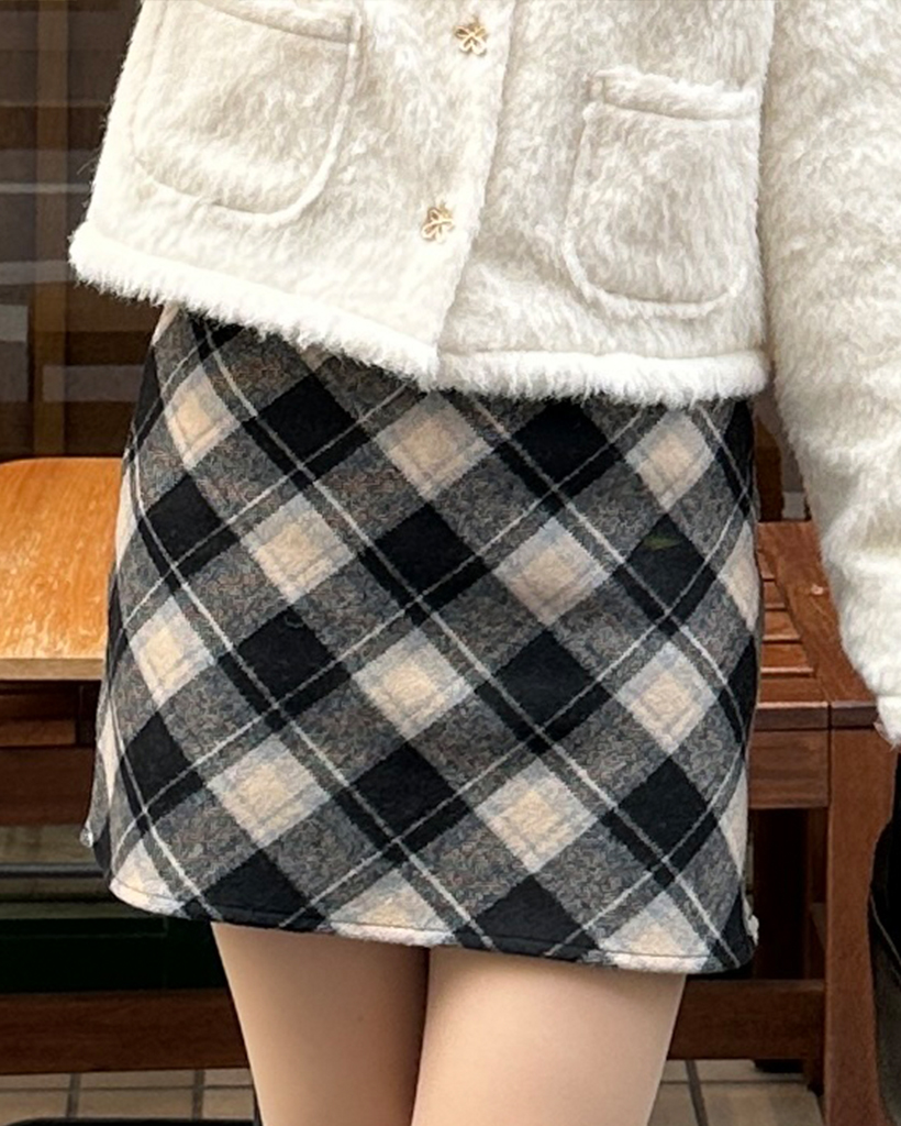 ウールチェックミニスカート