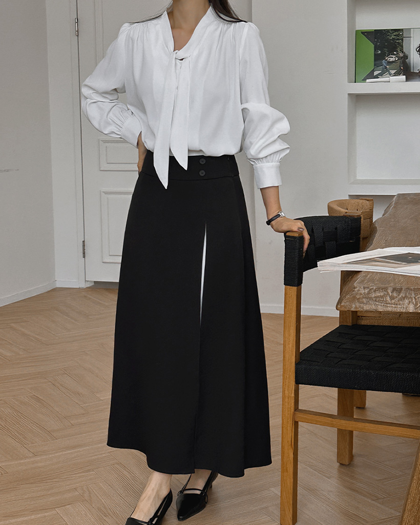 配色プリーツダブルボタンロングスカート | ファッション通販