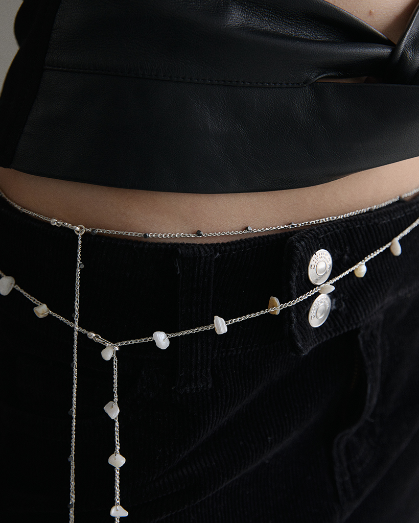 steel stone metallic crochet necklace & bodychain - silver