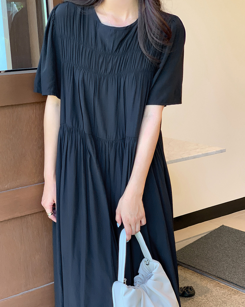 original/S-XL]シャーリングロングワンピース | ファッション