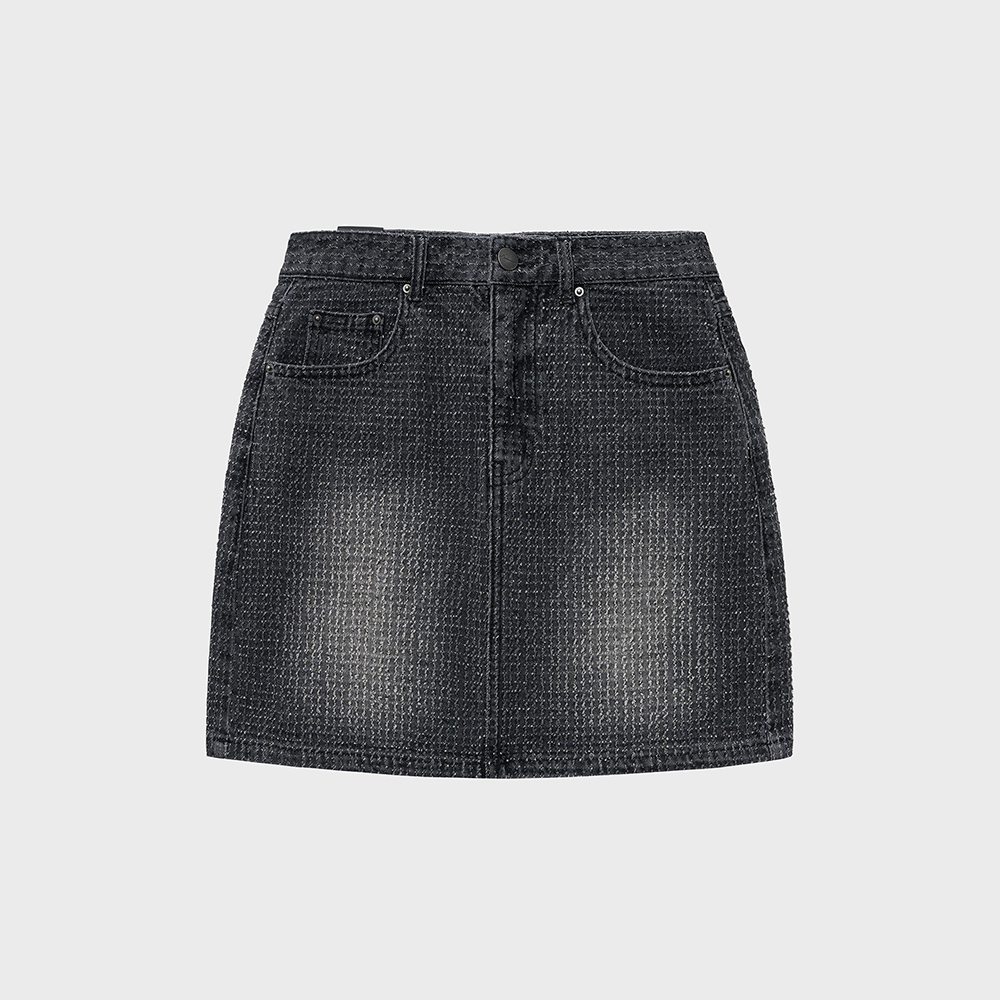 DAMAGE STRIPE DENIM MINI SKIRT (BLACK) | ファッション通販