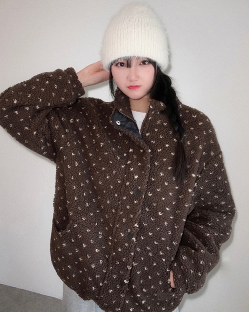 ドット柄ボア付きフリース冬ブルゾン (4 color) | ファッション通販