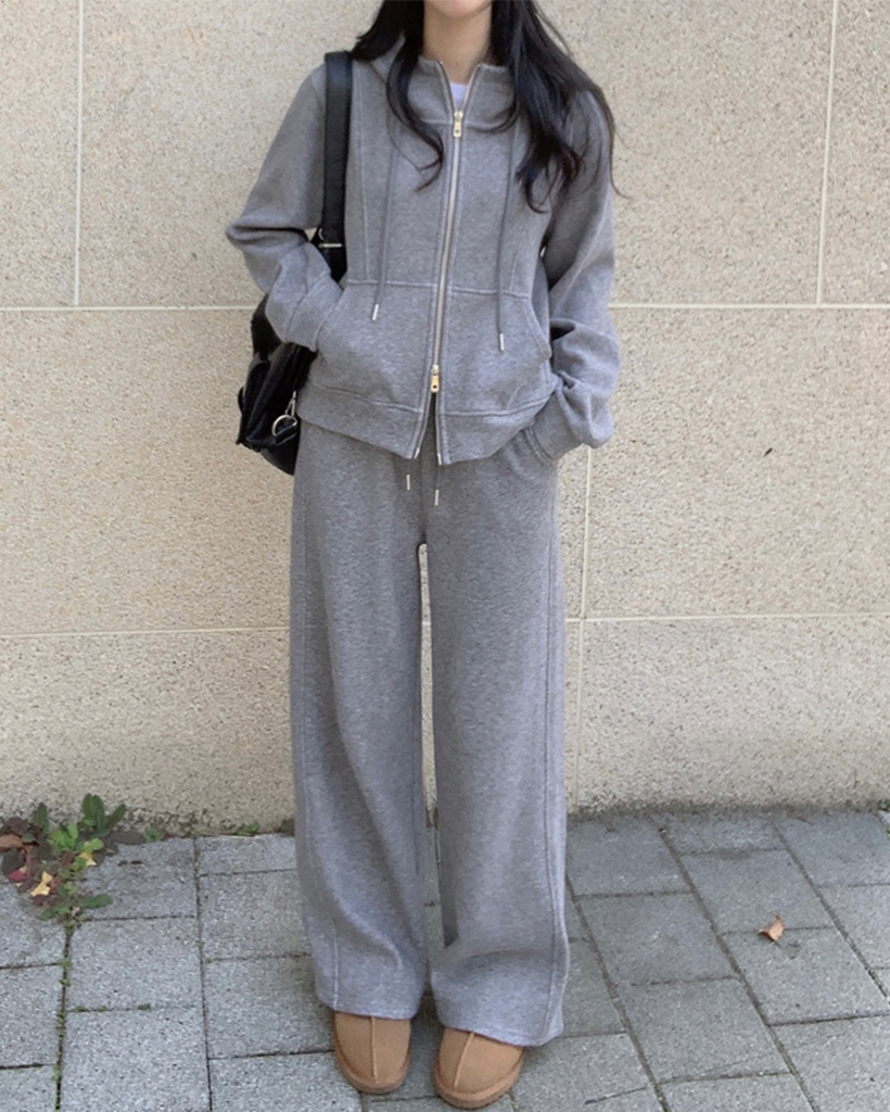 裏起毛ジップアップパーカースウェットセットアップ (2 color