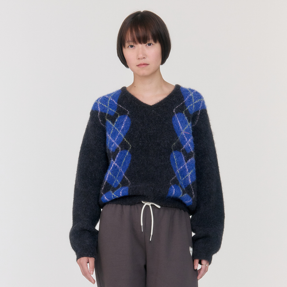 Heart Argyle Knit (Charcoal) | ファッション通販サイト NUGU