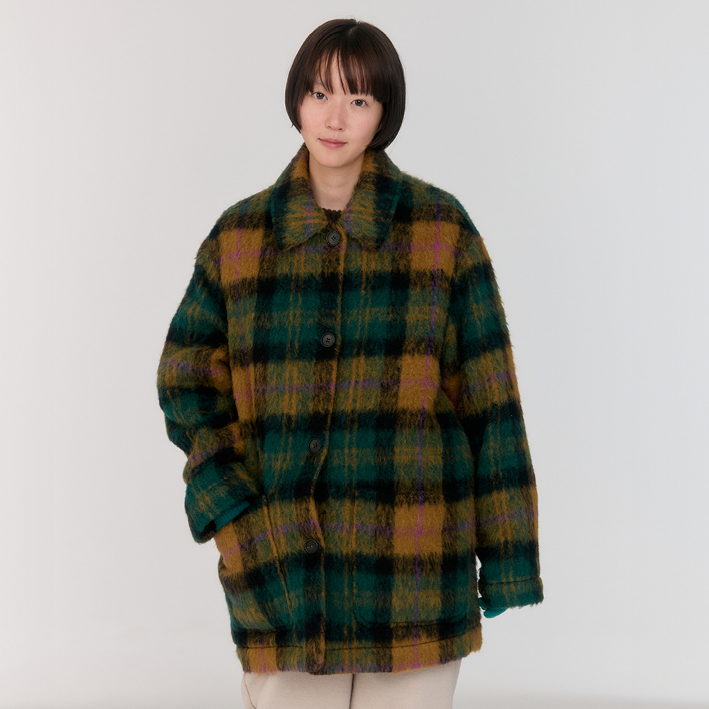 Matthew Alpaca Check Coat (Pumpkin Green) | ファッション通販サイト
