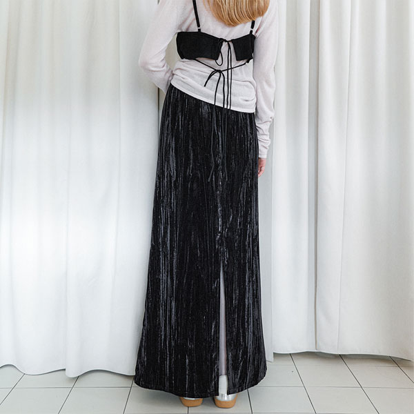 (SK-5071)VELVET CREASE MAXI SKIRT