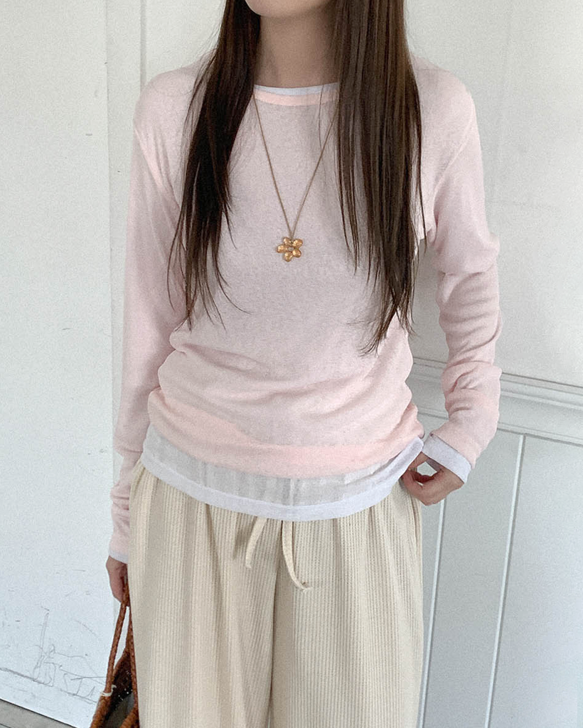 シアークルーネックロングスリーブTシャツ