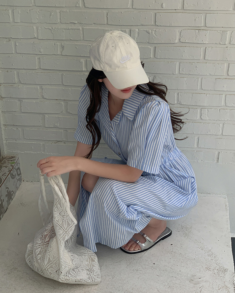 S-XL]ストライプ ボーダー半袖ロングワンピース | ファッション通販