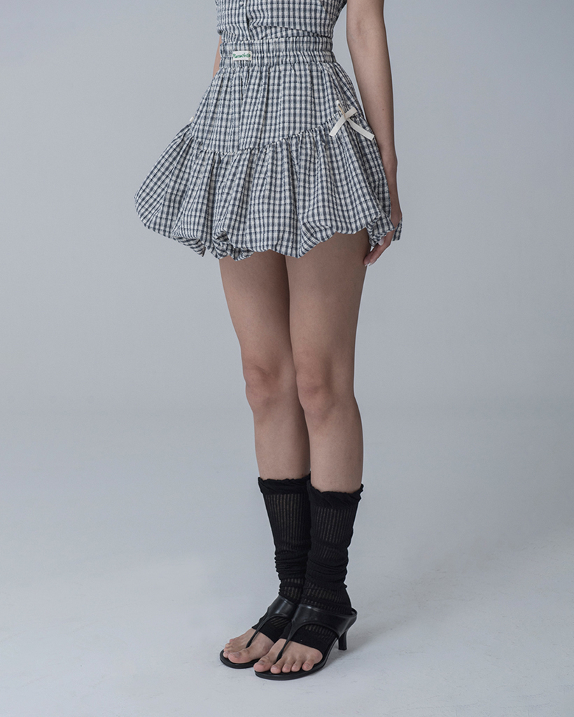 CHECK BALLOON RIBBON SKIRT PANTS_CREAM | ファッション通販