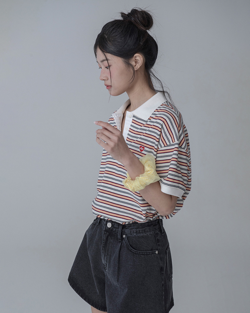 HEART RUGBY COLLAR TSHIRT_CREAM | ファッション通販サイト NUGU
