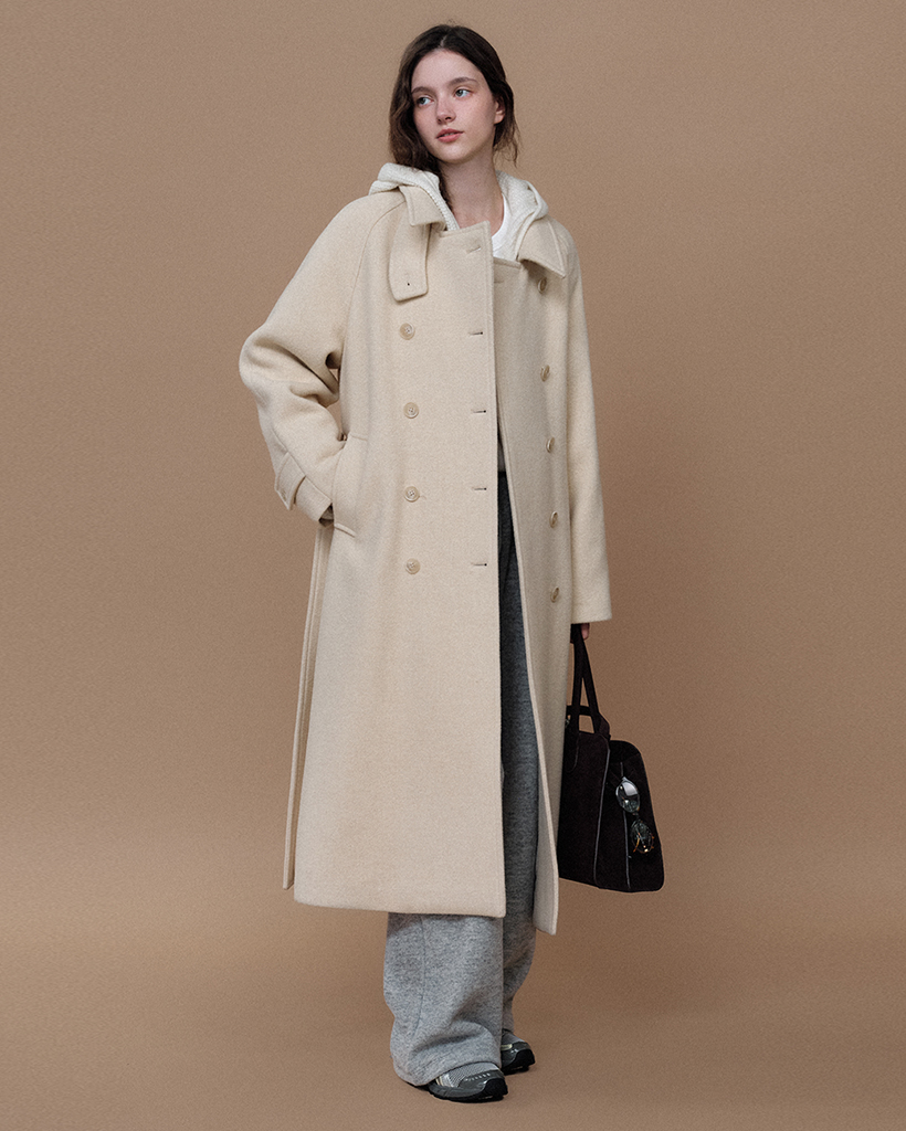 Noel Herringbone Wool Coat (Butter)