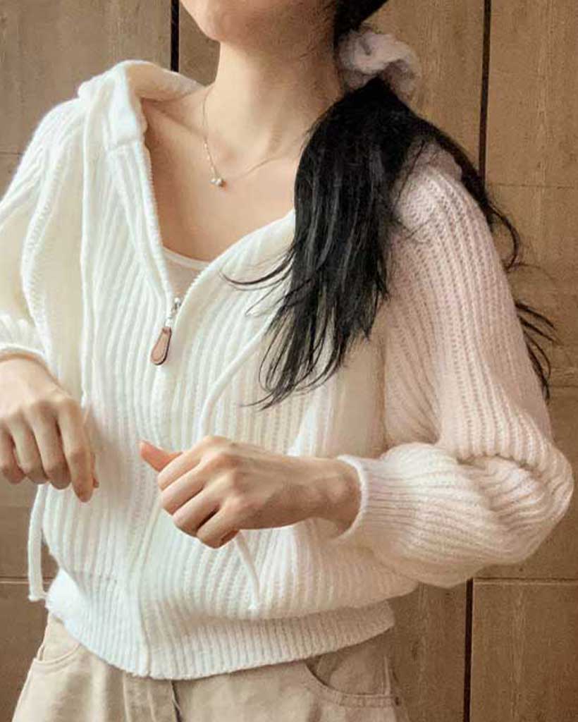 (7color)ニットフード付きパーカー