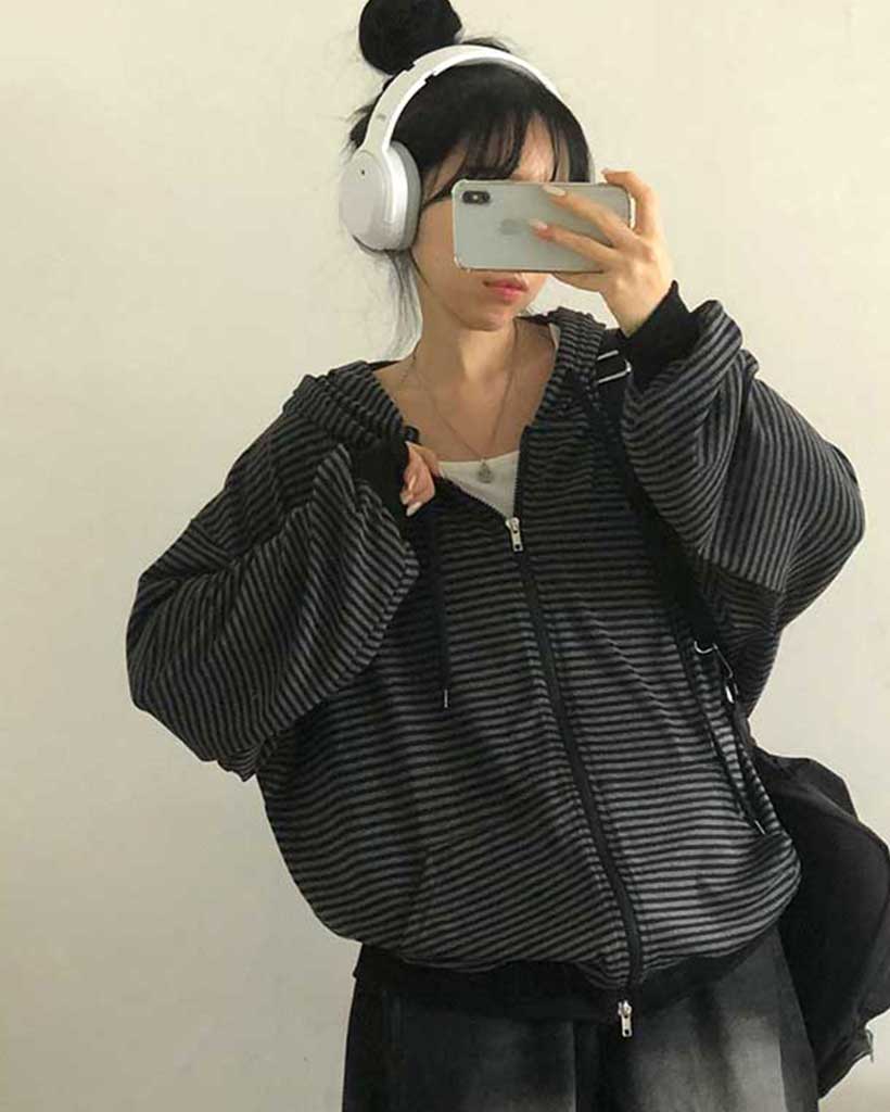 unisex]ストライプオーバーサイズボーダーパーカー | ファッション通販