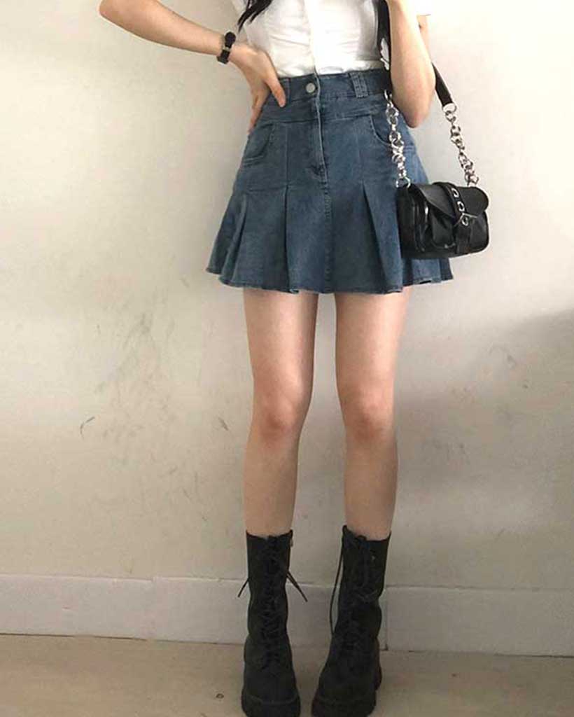 インナーパンツ付き]デイジーテニスデニムミニスカート