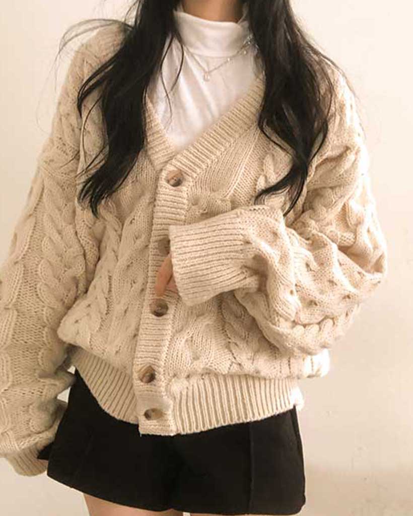 マメクロゴウチ　ケーブルニットカーディガン　オーバーサイズ　サイズ1 オーバーサイズケーブルニットカーディガン | ファッション通販サイト NUGU