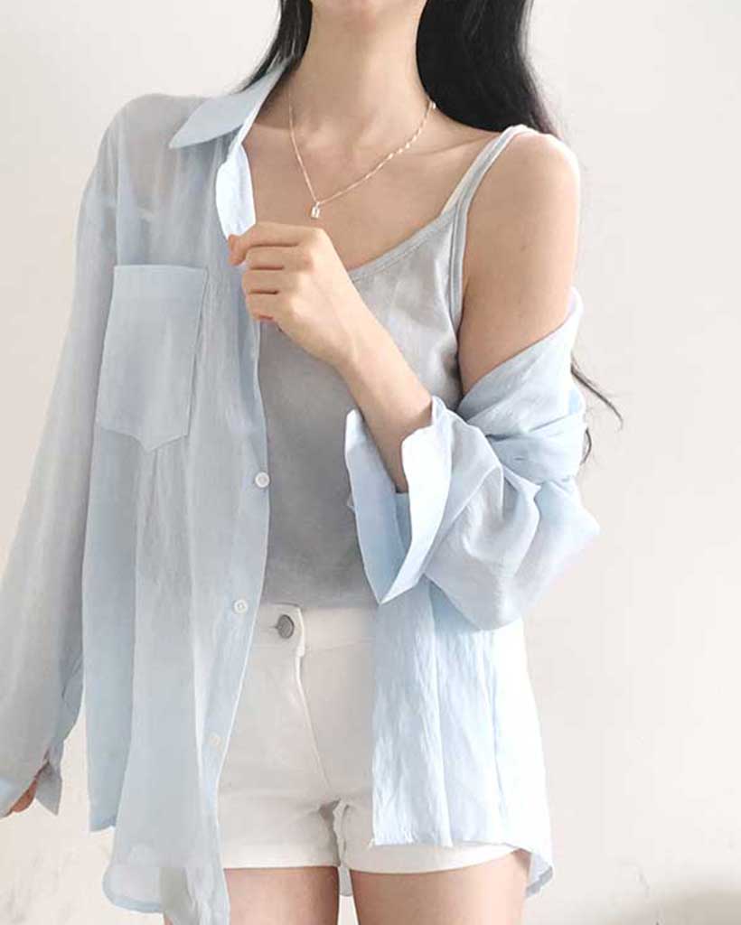 2ピース]リネンノースリーブシャツセット | ファッション通販
