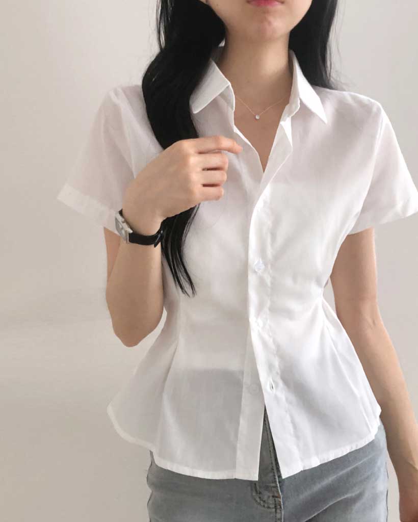 タック入りスリムリボンシャツブラウス | ファッション通販サイト NUGU