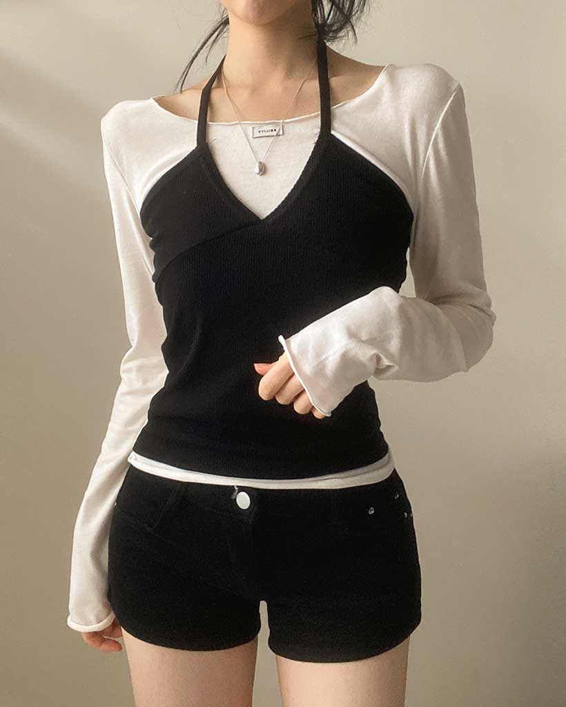 一体型]レイヤードホルターネックキャミソールTシャツ | ファッション