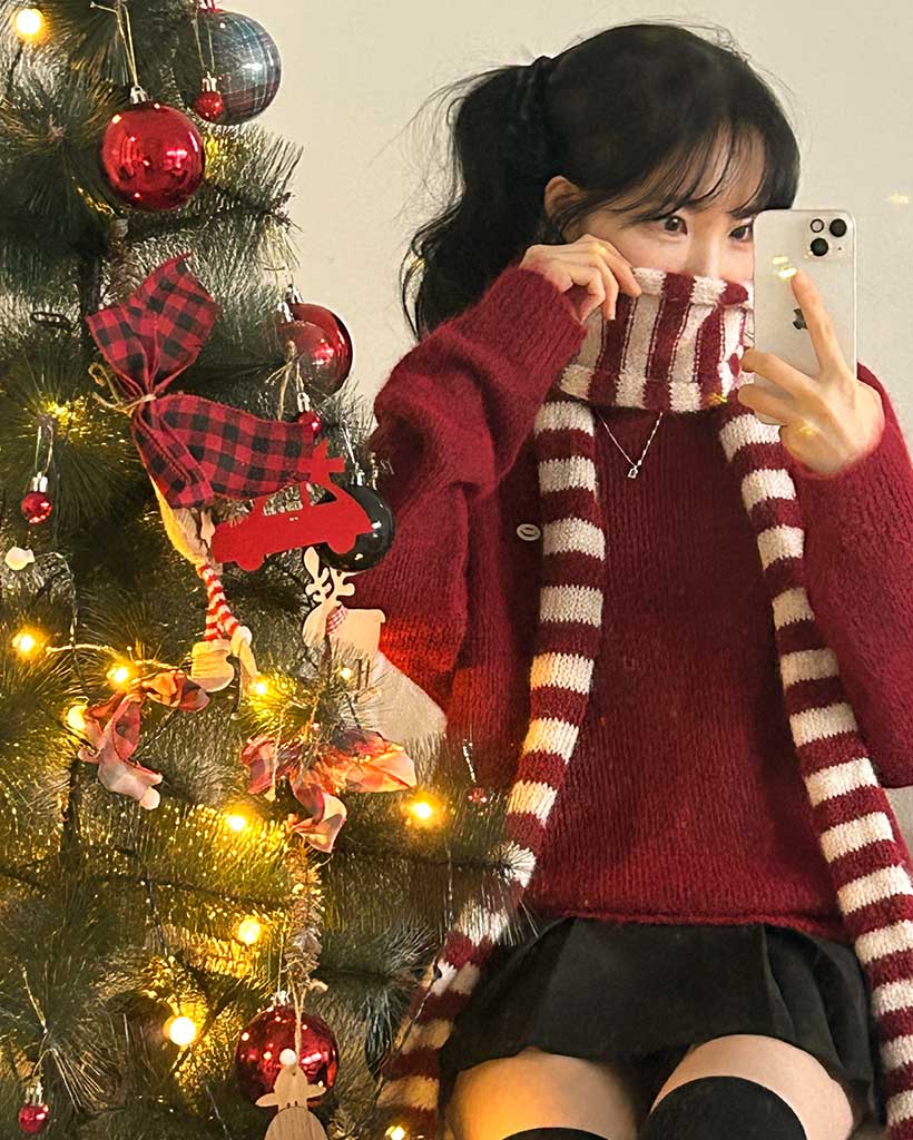 3 color)(set)ニット&ストライプマフラー | ファッション通販サイト NUGU