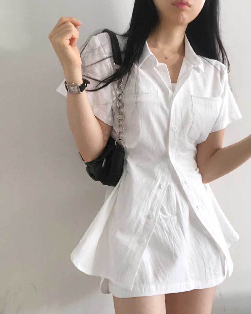 2ピース]ボタンポケット半袖シャツ＋スカートセット | ファッション